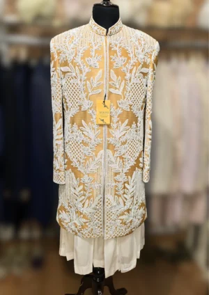 Elegant Gold-Embroidered Sherwani for Special Occasions – By MERAKI