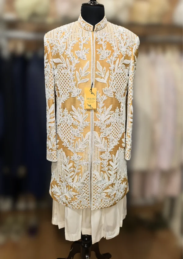 Elegant Gold-Embroidered Sherwani for Special Occasions – By MERAKI