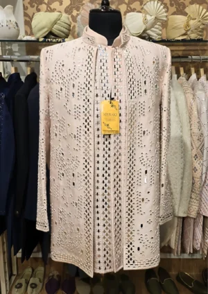 Elegant Tussar Silk Jodhpuri Kurta Pant with Real Mirror Work - By MERAKI