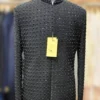 Black Armani Jodhpuri Jacket with French Knot Cut Dana Embellishment - By MERAKI