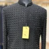 Black Armani Jodhpuri Jacket with French Knot Cut Dana Embellishment - By MERAKI