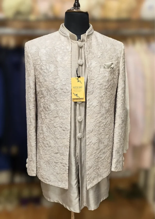 Jodhpuri with Kurta & Pant, Premium Russar Silk Machine Work for Men - By MERAKI
