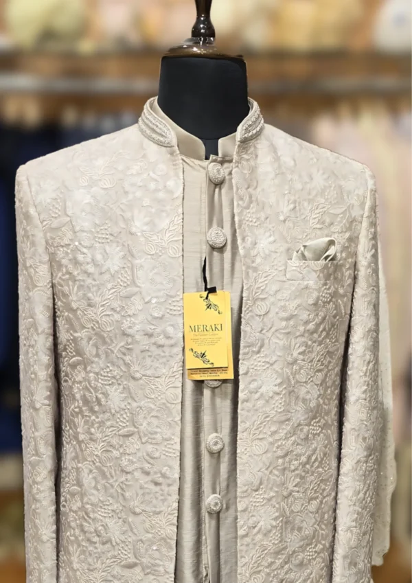 Jodhpuri with Kurta & Pant, Premium Russar Silk Machine Work for Men - By MERAKI