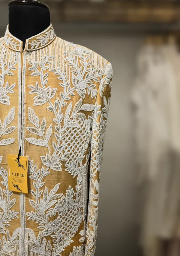 Elegant Gold-Embroidered Sherwani for Special Occasions – By MERAKI