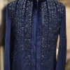 Royal Blue Velvet Indo Western with Cutdana Work - By MERAKI