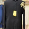 Regal Black Jodhpuri Jacket in Armani Fabric with Embroidered Lion Shoulder - By MERAKI