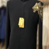 Regal Black Jodhpuri Jacket in Armani Fabric with Embroidered Lion Shoulder - By MERAKI