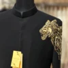 Regal Black Jodhpuri Jacket in Armani Fabric with Embroidered Lion Shoulder - By MERAKI