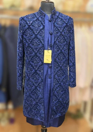 Royal Blue Velvet Indo-Western with Hand Work – By MERAKI